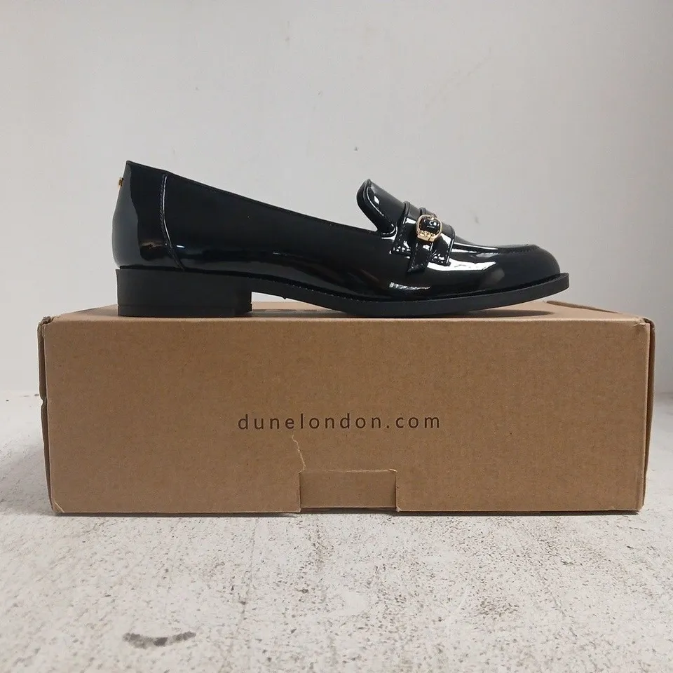 BOXED PAIR OF DUNE LONDON LOAFERS IN BLACK SIZE 4
