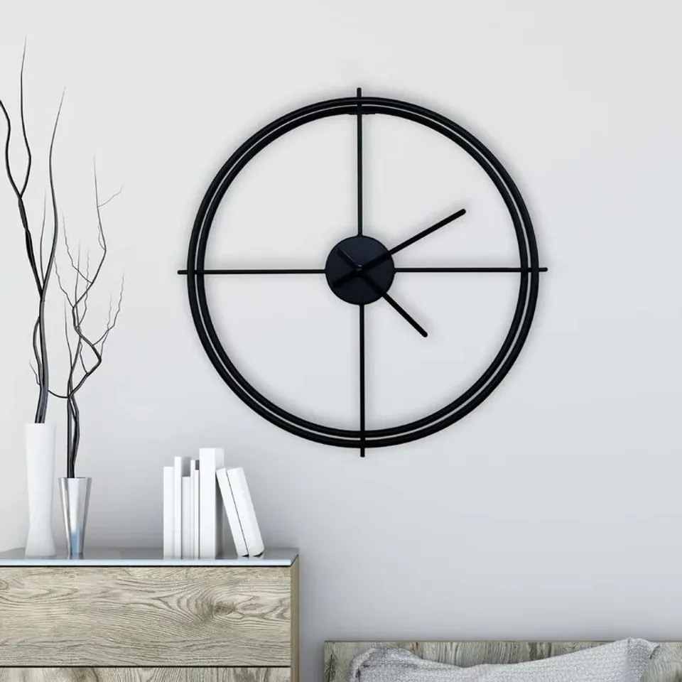 BOXED ASHCRAFT BLACK LARRY'S MINIMALIST IRON WALL CLOCK - 50CM/19.7"