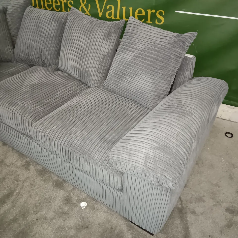 GREY JUMBO CORD CHAISE CORNER SOFA 