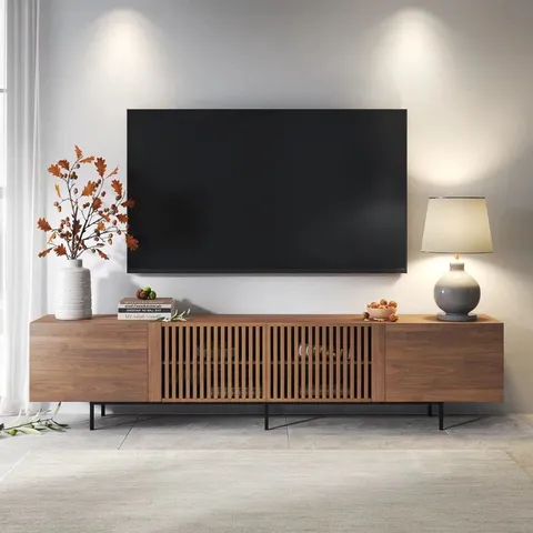 BOXED MID CENTURY MODERN TV STAND FOR TVs (1 BOX)