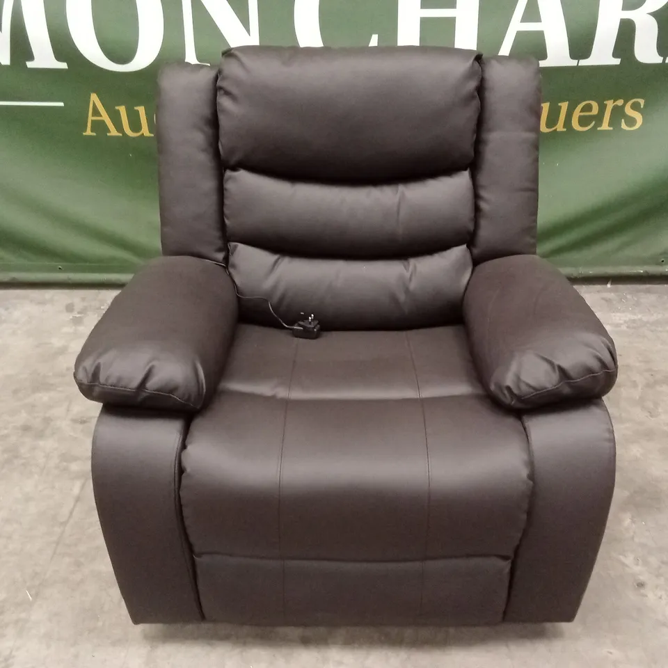 DESIGNER FAUX LEATHER POWER RECLINER CHAIR - CHOCOLATE