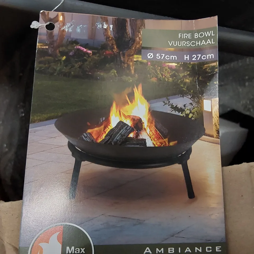 BOXED 57CM CAST IRON CHARCOAL/WOOD BURNING FIRE PIT (1 BOX)