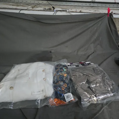 APPROXIMATELY 30 ITEMS OF CLOTHING INCLUDING SCARVES DRESS AND T SHIRTS . 