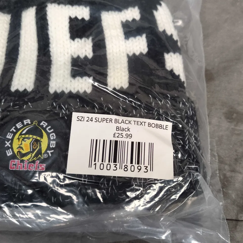 EXETER RUGBY CHIEFS OFFICIAL MERCHANDISE BEANIE HAT – BLACK BOBBLE