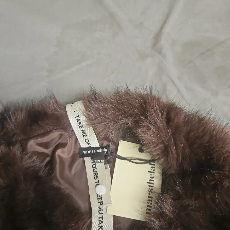 MARS THE LABEL BROWN FAUX FUR MICRO SKIRT, UK SIZE 12