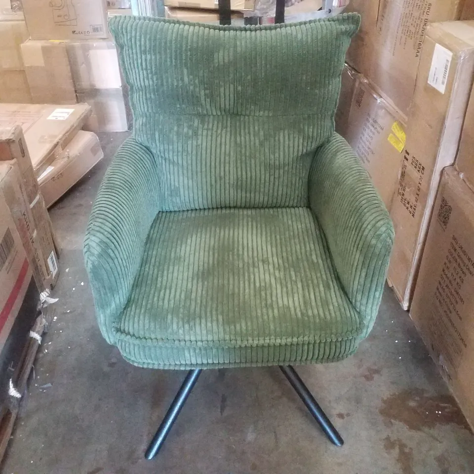 360° SWIVEL GREEN CORDUROY FABRIC ACCENT CHAIR
