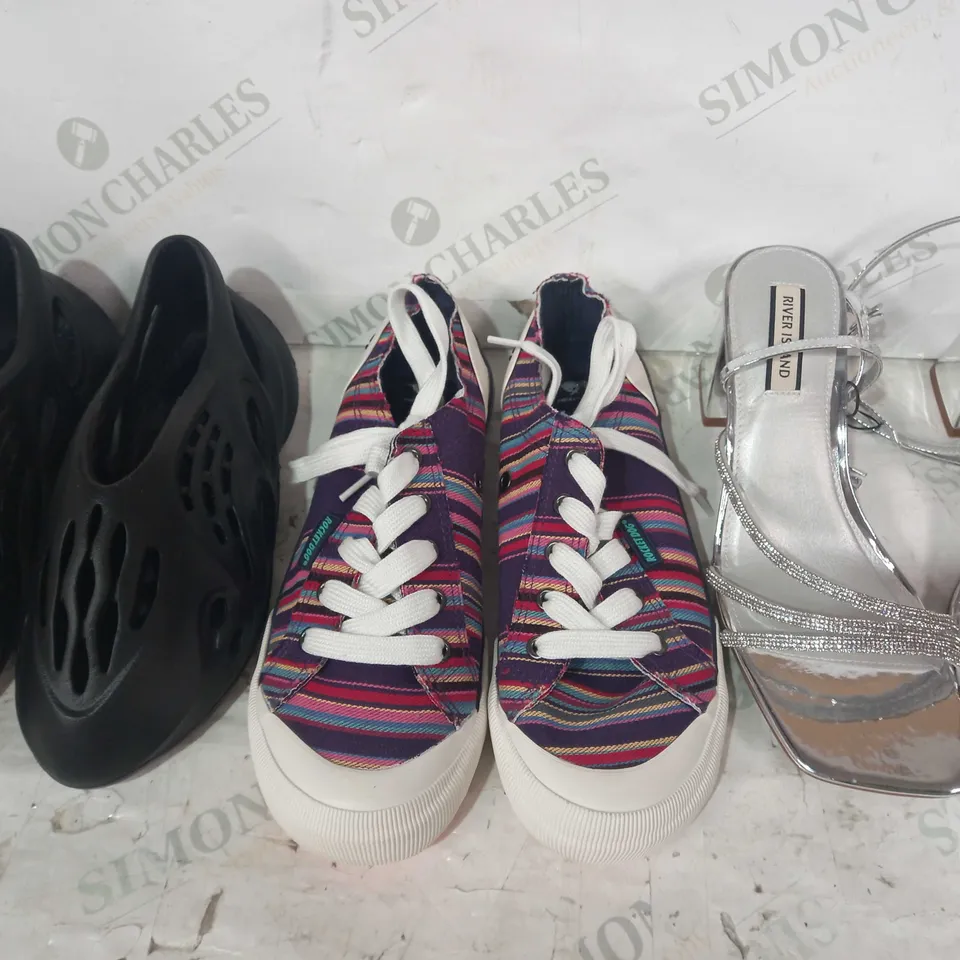 BOX OF APPROXIMATELY 15 ASSORTED PAIRS OF SHOES AND FOOTWEAR ITEMS IN VARIOUS STYLES & SIZES TO INCLUDE ROCKET DOG, RIVER ISLAND, ETC