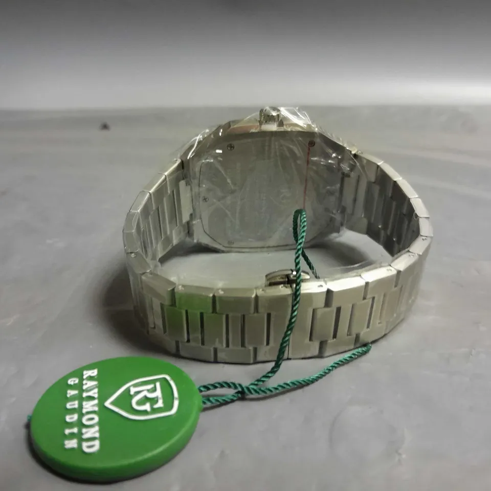 MENS RAYMOND GAUDIN WATCH IN GREEN/SILVER MULTI FUNCTION DIAL STAINLESS CASE & STRAP 5ATM WATER RESISTANT WOODEN GIFT BOX