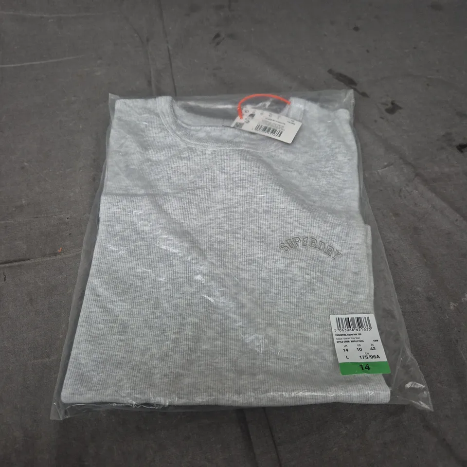 SUPERDRY ESSENTIAL LOGO RIB TEE – GLACIER GREY MARL, UK 14