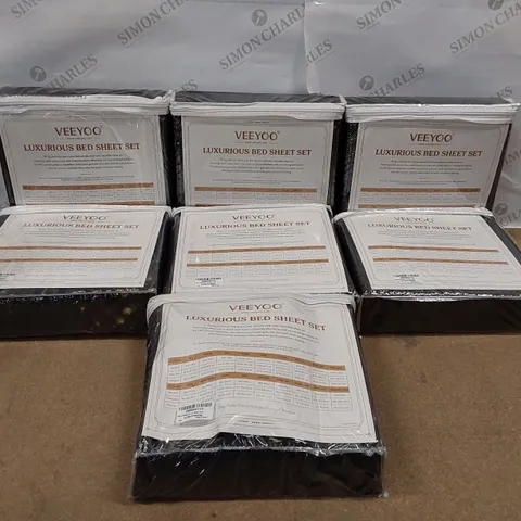 BOX OF 7X VEEYOO LUXURIOUS BED SHEET SETS IN BLACK - SIZE: SINGLE  (1 BOX)