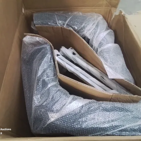 A BOXED PAIR OF BLUE FAUX LEATHER UPHOLSTERED DINING CHAIRS