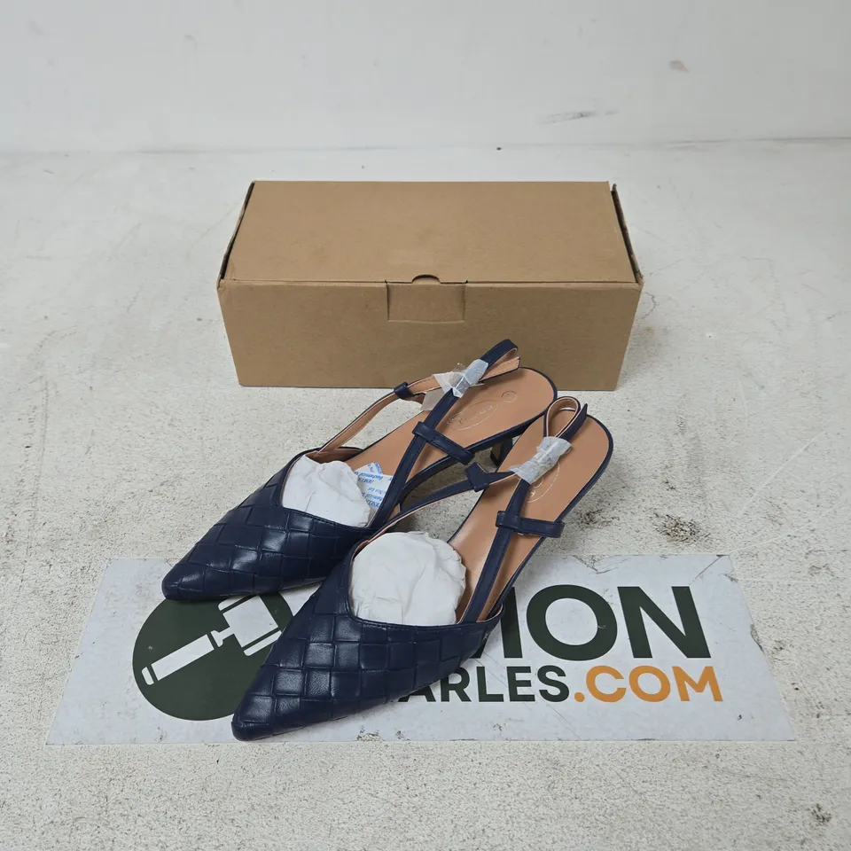 NAVY WOVEN SLINGBACK SANDALS – WOMEN’S, BOXED UK 8