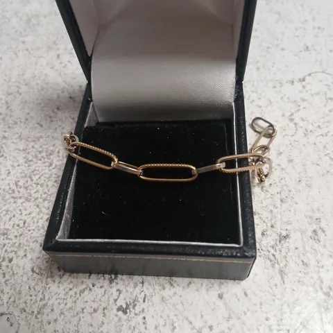 OUTLET GOLD 9CT ITALIAN GOLD TWO TONE PAPERCLIP BRACELET 1.9G 