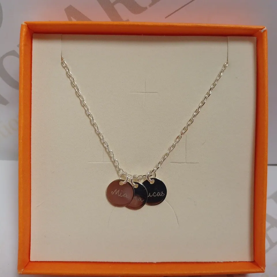 MERCI MAMAN SILVER EFFECT NECKLACE - PERSONALISED WITH MIA, LUCA, LUCAS
