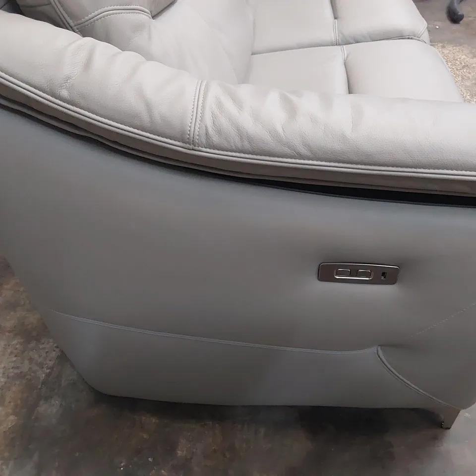QUALITY BRITISH DESIGNER G PLAN JACKSON POWER RECLINING THREE SEATER SOFA CAMBRIDGE GREY LEATHER 