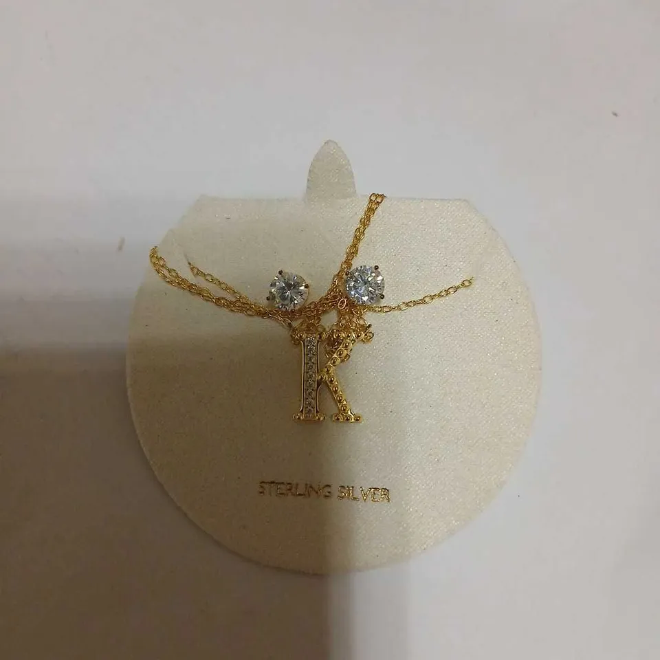 DIAMONIQUE 1.9CT TW INITIAL PENDANT & EARRING SET IN BAUBLE STERLING SILVER 