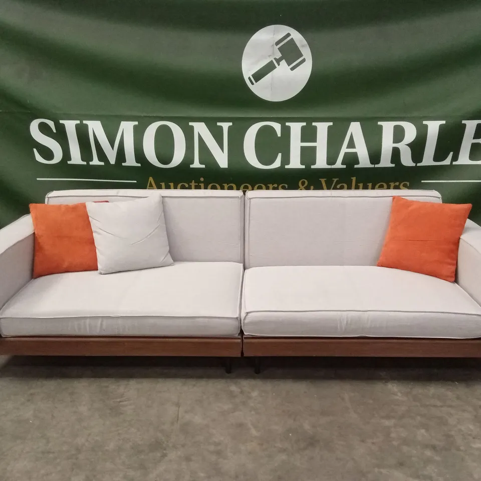 GEORGE OLIVER 4 SEATER FABRIC SOFA WITH COTTON-LINEN UPHOLSTERY, SOLID WOOD FRAME & METAL LEGS RRP £1349