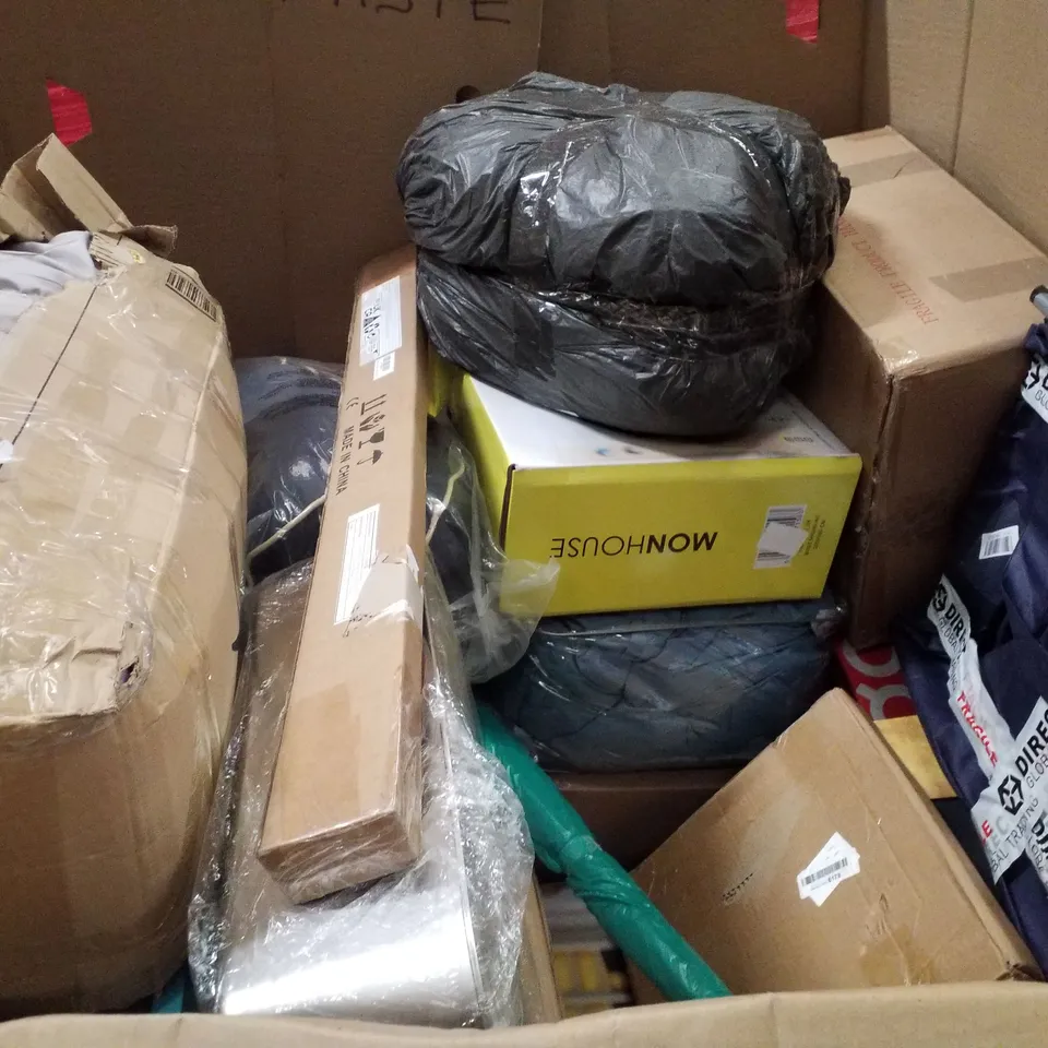 PALLET CONTAINING ASSORTED PRODUCTS INCLUDING TOILET SEAT, UNDER DESK ELECTRIC ELLIPTICAL MACHINE, UMBRELLA, DISH DRYING RACK, HEATED THROW & UNIVERSAL BOOSTER CUSHION 