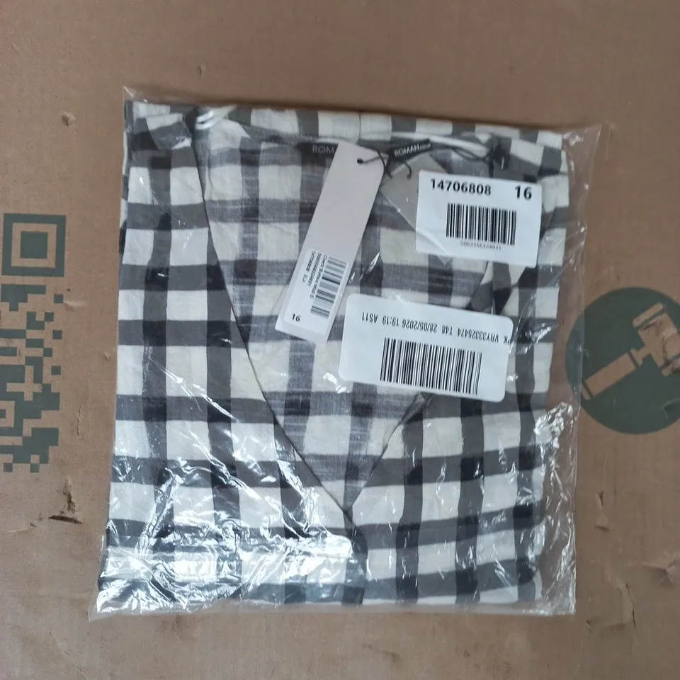 BAGGED ROMAN CHECK BUTTON MIDI DRESS IN BLACK/WHITE SIZE 16