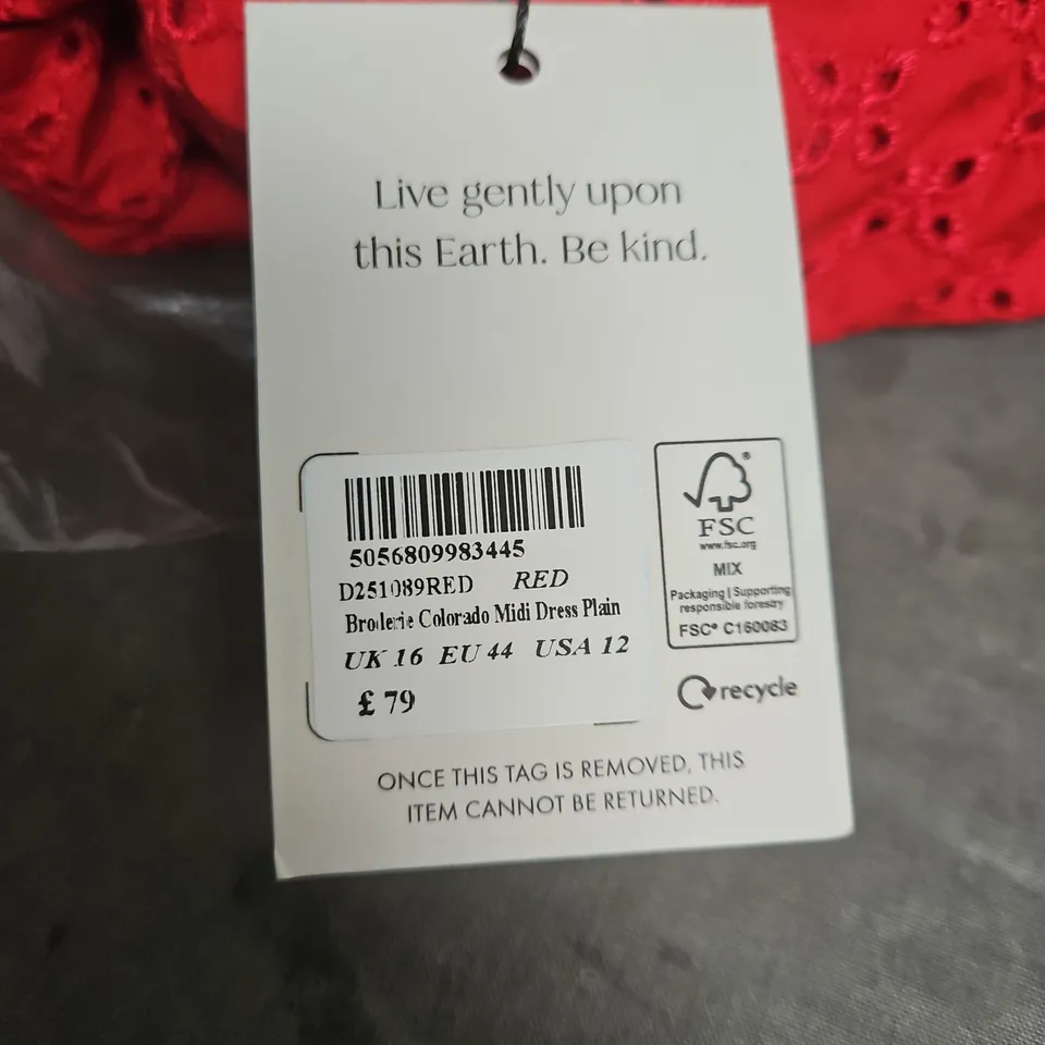 NOBODY'S CHILD RED BRODERIE COLORADO MIDI DRESS – UK 16