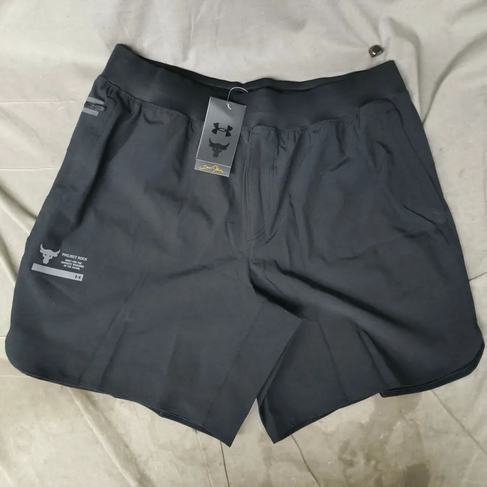 UNDER ARMOUR PROJECT ROCK UNSTOPPABLE SHORTS IN BLACK SIZE XL