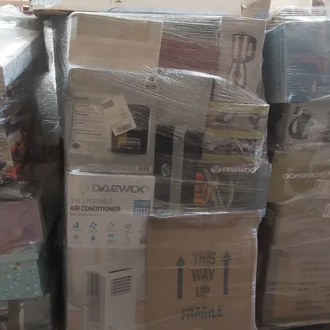 PALLET CONTAINING A VERY LARGE QUANTITY OF ASSORTED ELECTRIC ITEMS INCLUDING: DAEWOO AIR FRYER, PORTABLE AIR CONDITIONER, JUG BLENDER ECT