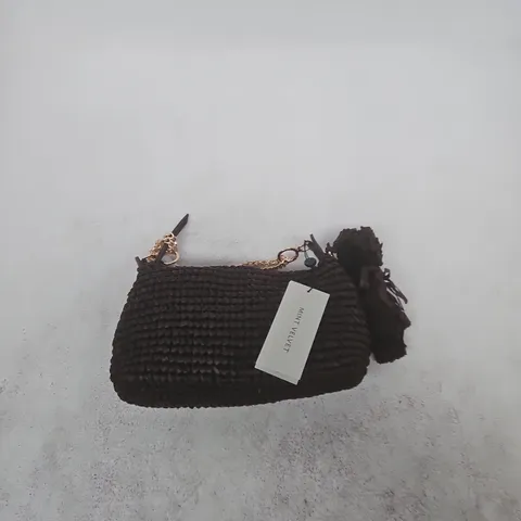 MINT VELVET BLACK WOVEN CLUTCH BAG WITH GOLD CHAIN STRAP