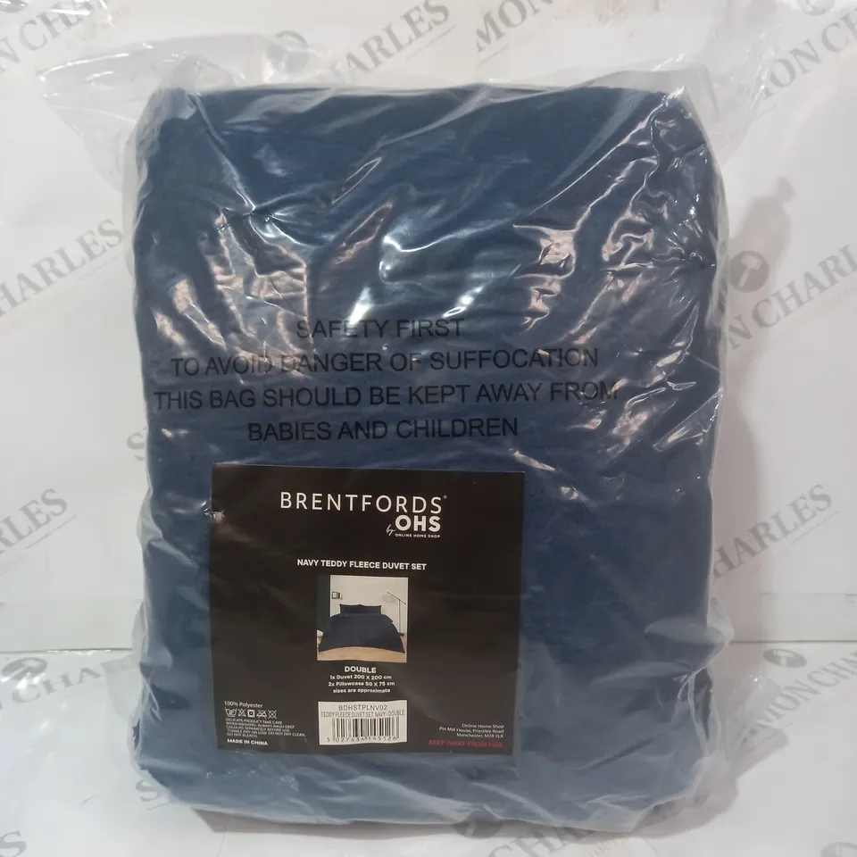 BRENTFORDS BY OHS NAVY TEDDY FLEECE DUVET SET - DOUBLE