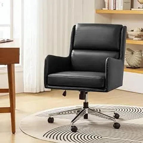 BOXED HULALA HOME FAUX LEATHER ERGONOMIC TILT OFFICE CHAIR FOR HOME OFFICE, BLACK | SWIVEL DESK CHAIR WITH SGS GAS LIFT, STURDY METAL BASE, HEIGHT ADJUSTABLE, UPHOLSTERED EXECUTIVE CHAIR WITH SMOOTH C