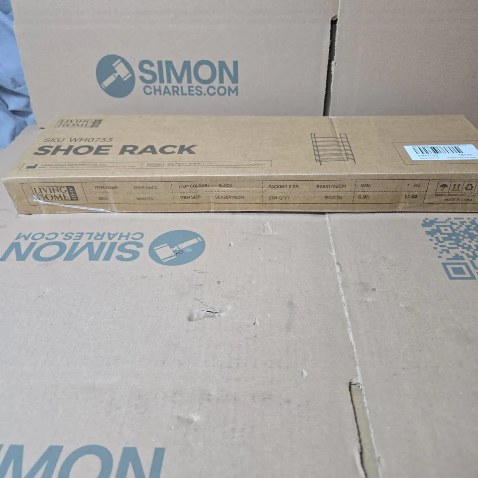 LIVING AND HOME BLACK SHOE RACK, 56 X 26 X 115CM BOXED