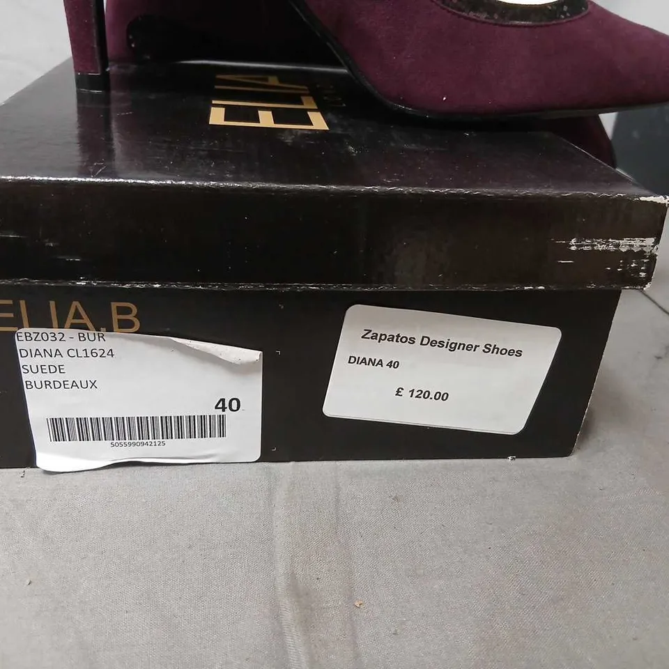 ELIA B LONDON DIANA BURGUNDY SUEDE HIGH HEELS – UK 7 (EU 40)