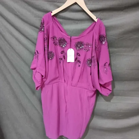 MONSOON WOMEN'S PURPLE DRESS, UK 24 – EMBELLISHED FLORAL BEADWORK