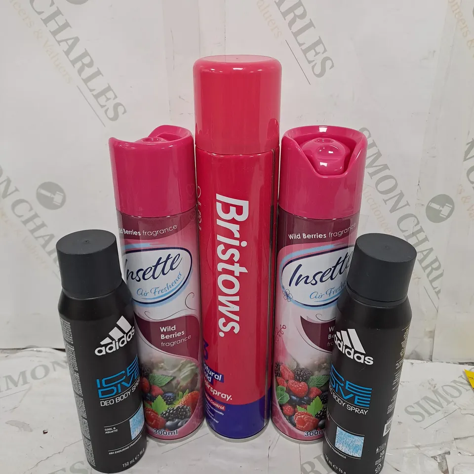 ASSORTED AEROSOLS TO INCLUDE ADIDAS BODY SPRAY , HOUSE SPRAY , HAIRSPRAY  ,  ETC - COLLECTION ONLY 