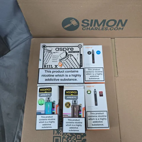 BOX OF APPROXIMATELY 30 ASSORTED E-CIGARETTES AND ACCOMPANIMENTS TO INCLUDE: VARIOUS ASPIRE PRODUCTS 
