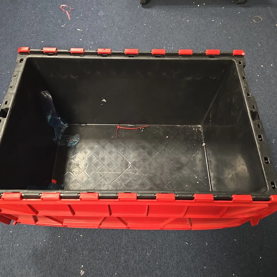 LARGE HARD PLASTIC STORAGE CONTAINER IN BLACK W. RED LID