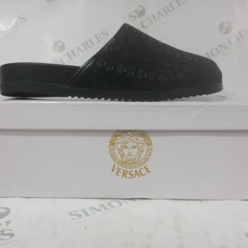 BOXED PAIR OF VERSACE SLIP-ON SHOES IN BLACK EU SIZE 41