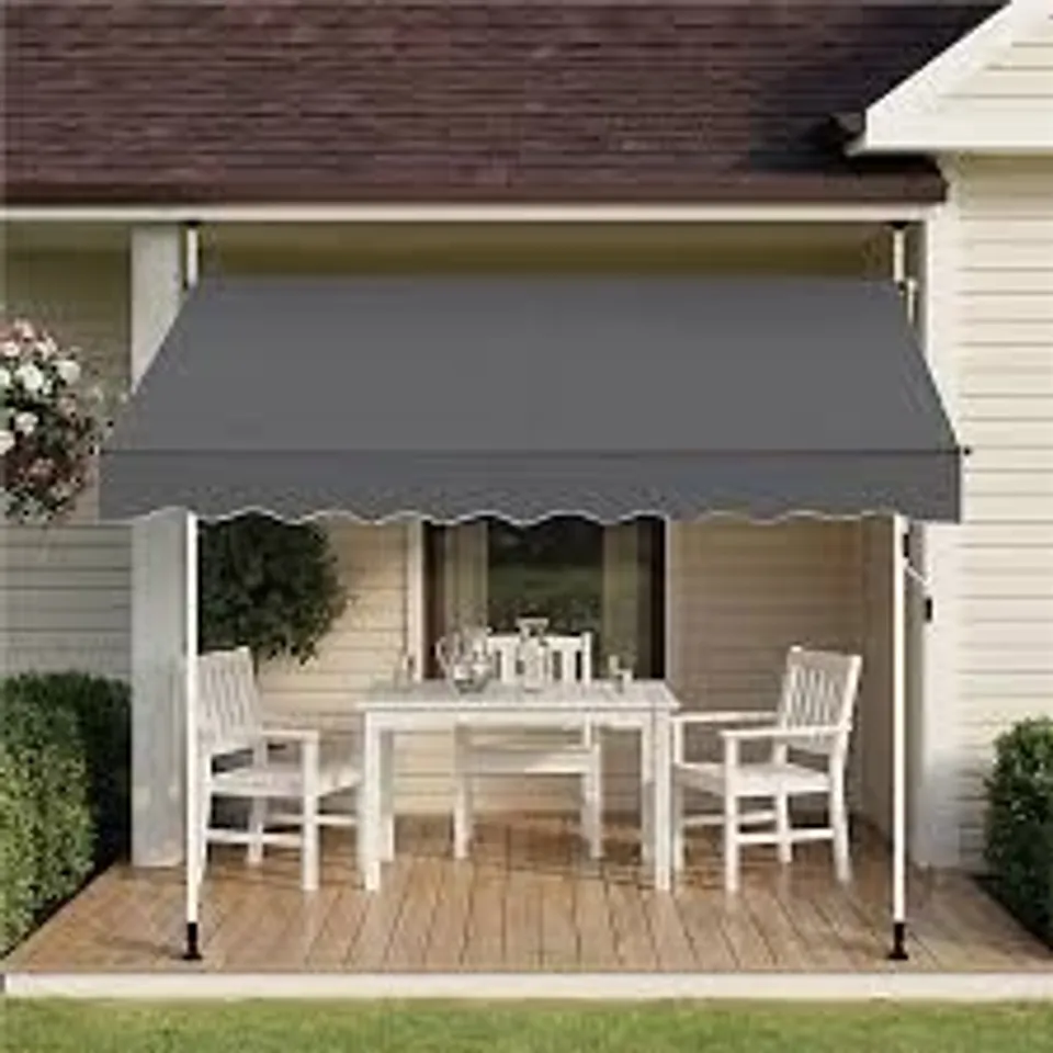 BOXED YAHEETECH - 10 X 8 FT RETRACTABLE PATIO AWNING, MANUAL CRANK PATIO AWNING - DARK GREY (1 BOX)