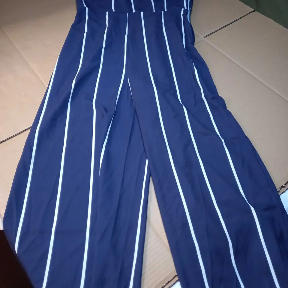 BOOHOO NAVY STRIPED JUMPSUIT - SIZE 12