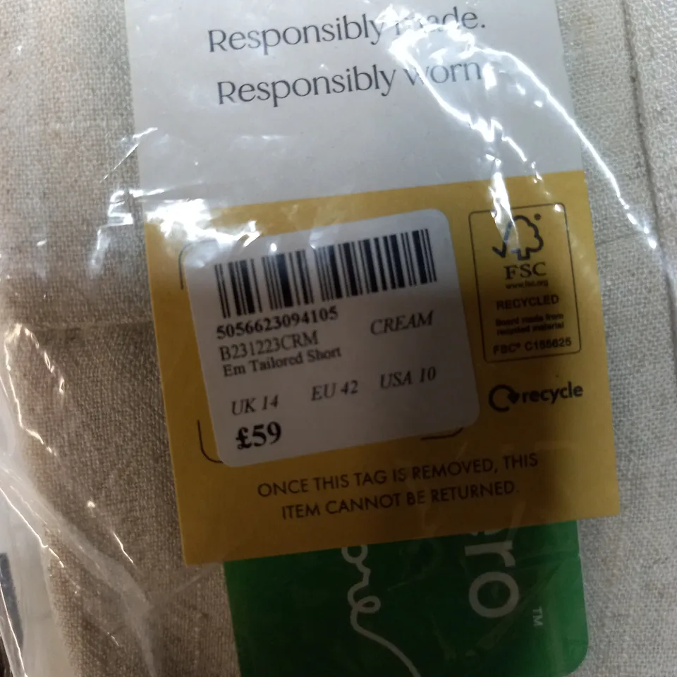BAGGED NOBODYS CHILD EM TAILORED SHORT SIZE 14