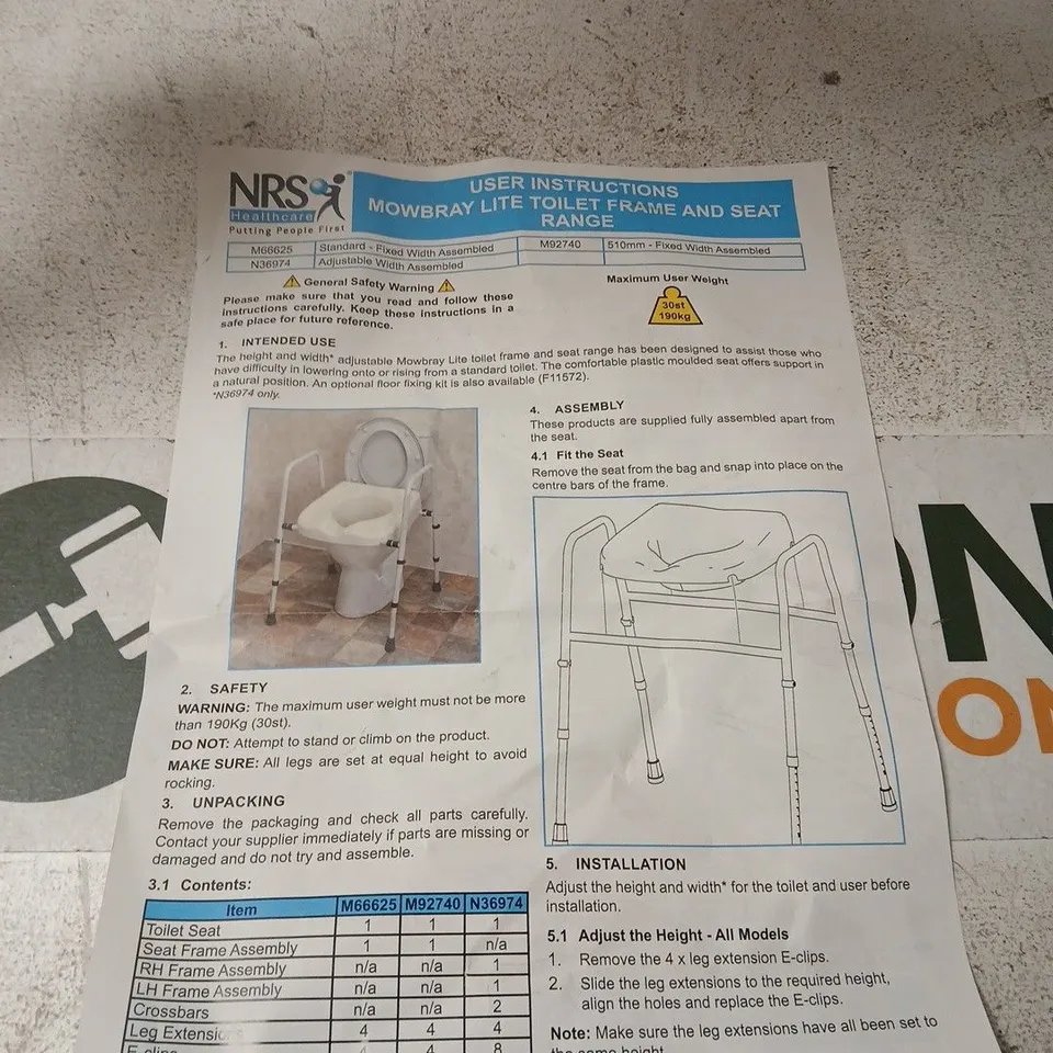 MOWBRAY LITE TOILET FRAME AND SEAT – WHITE