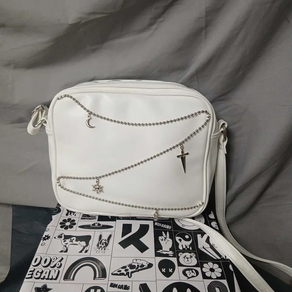 KOI WHITE CROSSBODY HANDBAG WITH CHAIN DETAILING 