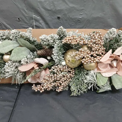 FROSTED ROSE PRE-LIT TEARDROP CHRISTMAS WREATH