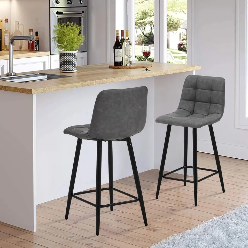 BOXED CHRISTIE BAR STOOL [FAUX LEATHER] [SET OF 2] [65CM] - GREY