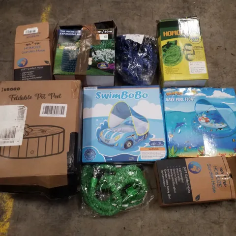 PALLET CONTAINING ASSORTED GARDEN HOSES & INFLATABLES