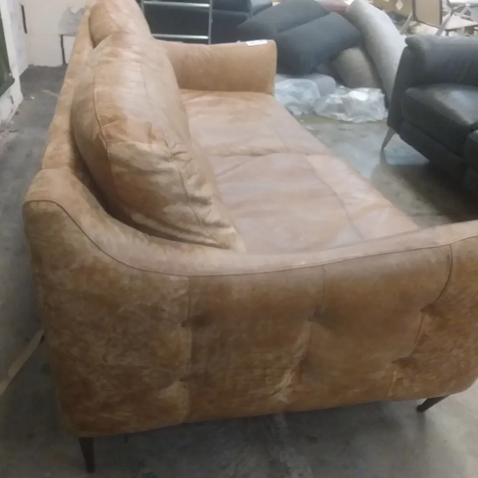 QUALITY DESIGNER CORNELIAN 3 SEATER SOFA - TEXTS TAN LEATHER