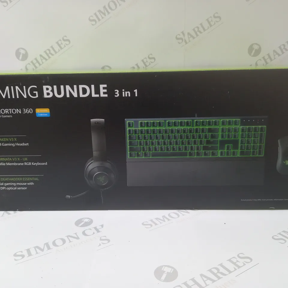 BRAND NEW BOXED RAZER GAMING BUNDLE 3 IN 1 TO INCLUDE - GAMING HEADSET, MEMBRANE RGB KEYBOARD AND ESSENTIAL GAMING MOUSE