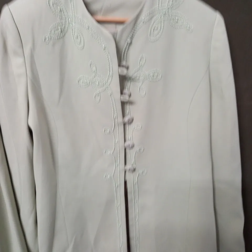 EMBELLISHED GREEN JACKET WITH SKIRT - SIZE UNSPECIFIED