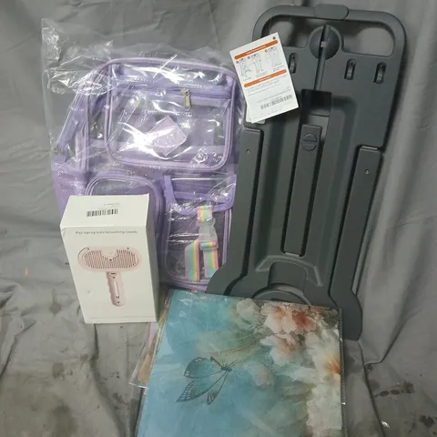 APPROXIMATELY 15 ASSORTED HOUSEHOLD PRODUCTS TO INCLUDE CHILDRENS CLEAR BACKPACK, PET SPRAY HAIR BURSHING COMB, PROSYS BED BAG STAND, ETC