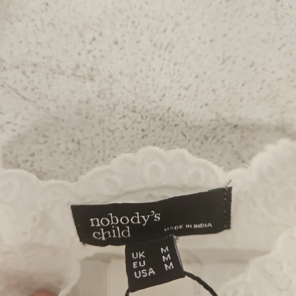 NOBODY'S CHILD WHITE LACE TOP– UK M, MADE IN INDIA