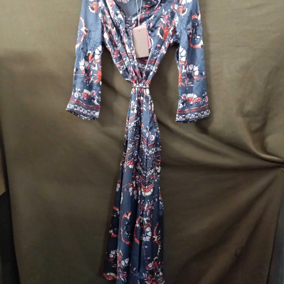 MONSOON JAMELIA LONG SLEEVE THIN DRESS IN FLORAL PATTERN - NAVY - UK 14